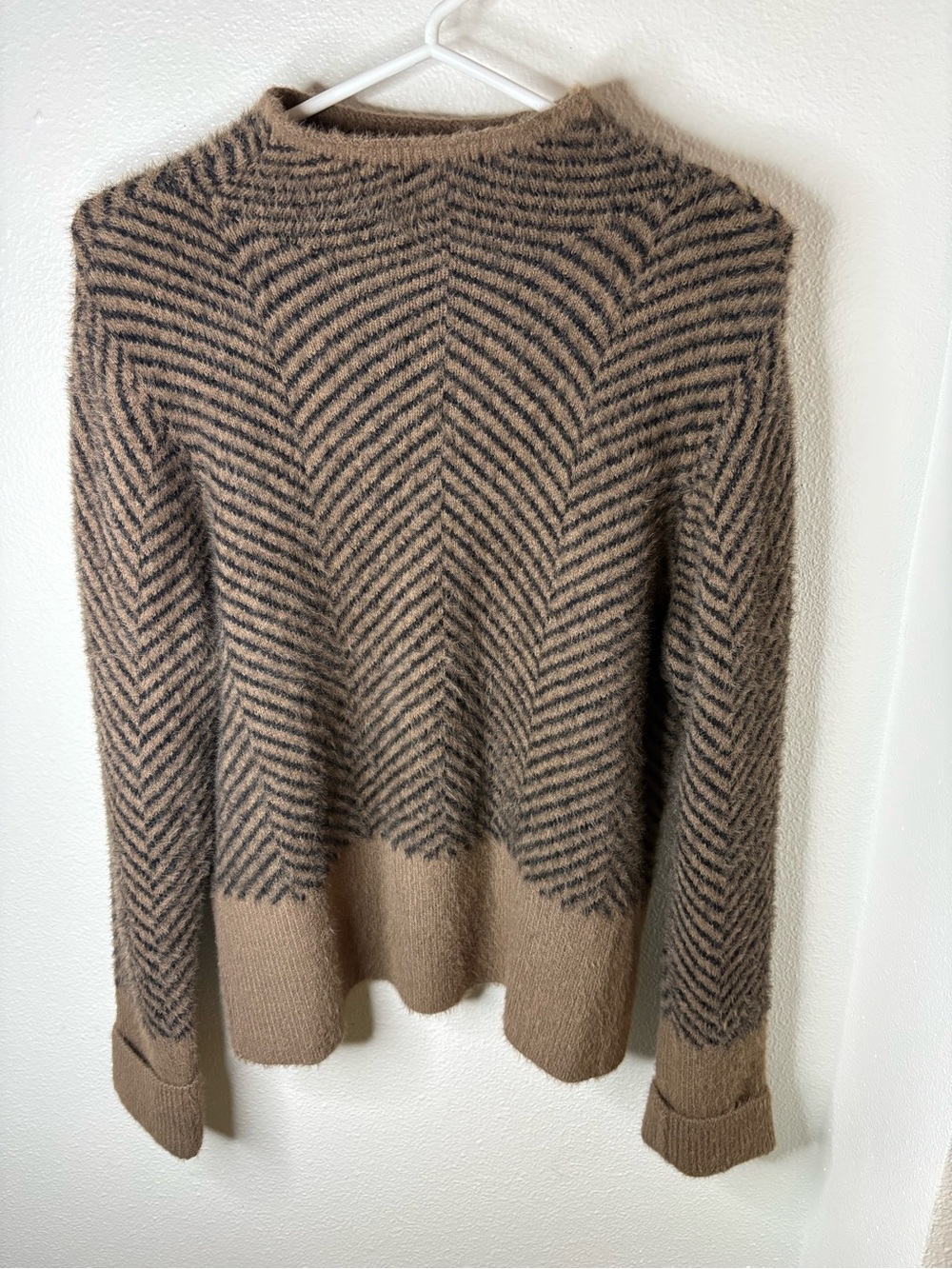 Worthington Women's Brown and Black Chevron Fuzzy Knit Mockneck